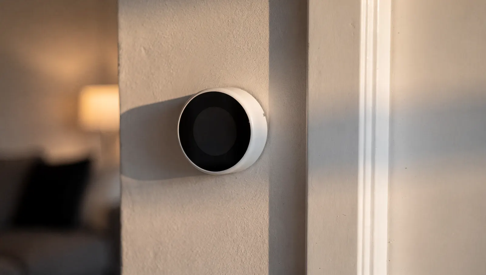 Thermostat d'ambiance fixé au mur d'un salon